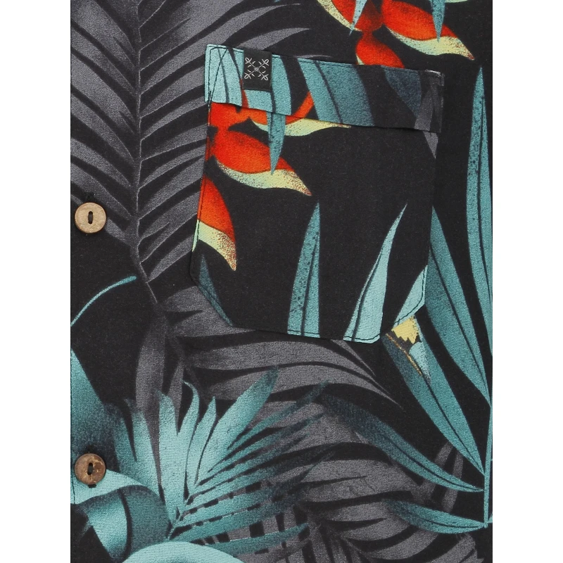 Chemise à Fleurs Imprimés Noir Vert Homme - Oxbow 6 Chemise à Fleurs Imprimés Noir Vert Homme - Oxbow – Image 4