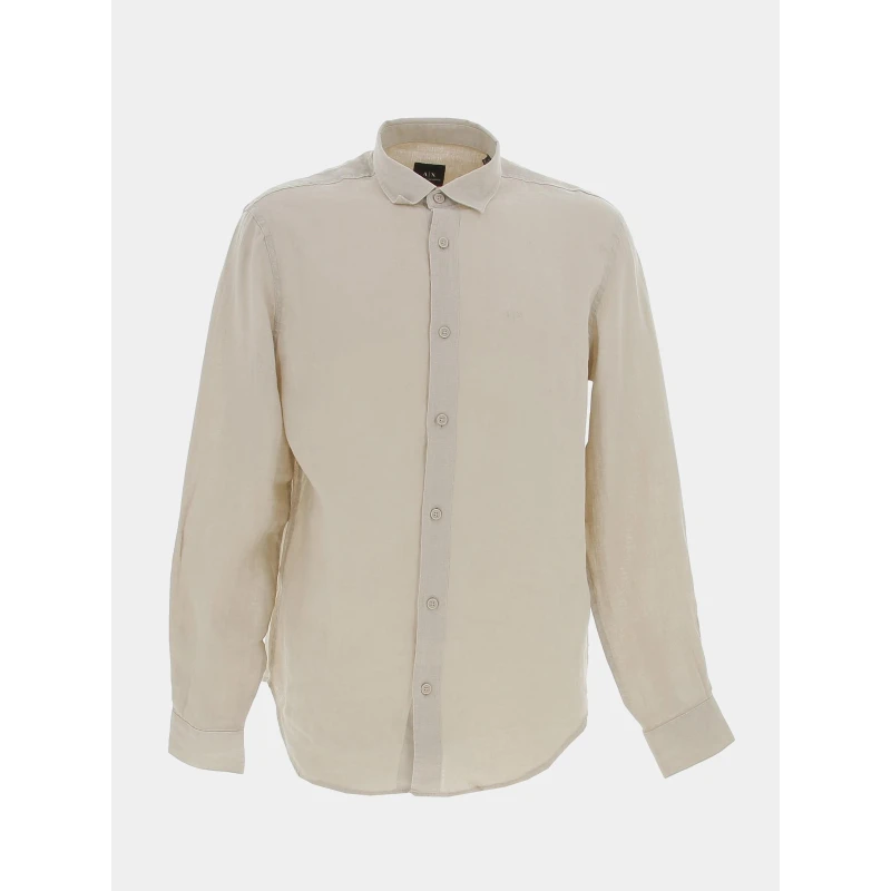 Chemise Manches Longues En Lin Beige Homme - Armani Exchange 3 Chemise Manches Longues En Lin Beige Homme - Armani Exchange