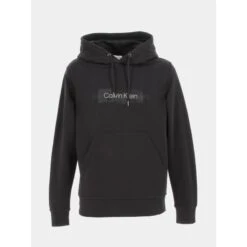 Sweat à Capuche Box Striped Logo Noir Homme - Calvin Klein
