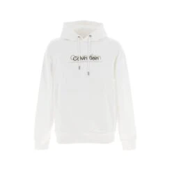 Sweat à Capuche Double Flock Logo Blanc Homme - Calvin Klein