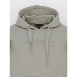 Sweat à Capuche Logo Brodé Kaki Clair Homme - Project X Paris -Teddy Smith Magasin sweat a capuche logo brode kaki clair homme project x paris 2